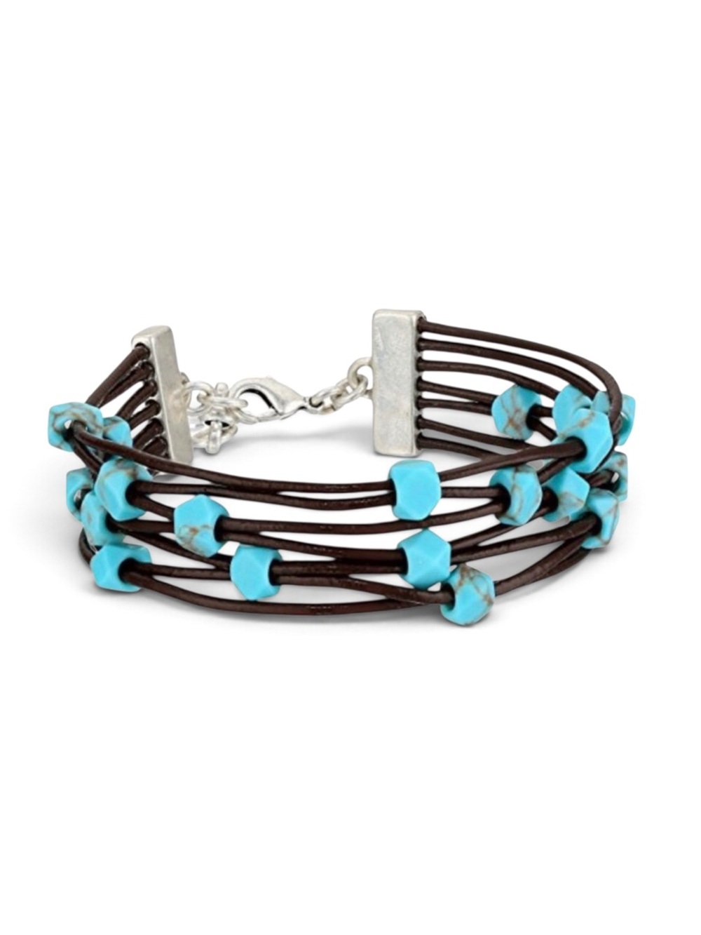 NEW Lucky Brand Turquoise Bead Black Leather Multi Cord Bracelet NWT